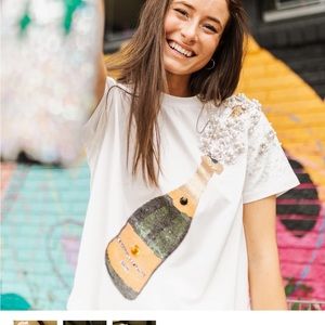 White Popping Champagne Tee Queen Of Sparkles NWOT Never Worn
